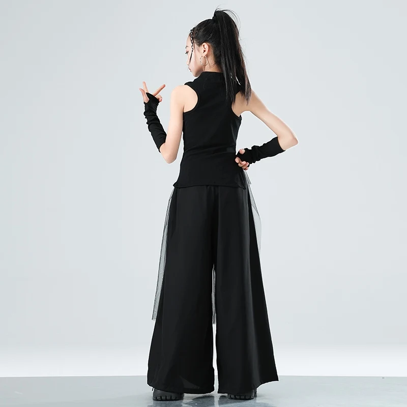 สีดําสไตล์จีน K-pop ชุดเวทีสําหรับสาวแฟชั่นเสื้อผ้าแจ๊สเต้นรํา Hip-Hop Dance เสื้อผ้า XH2821