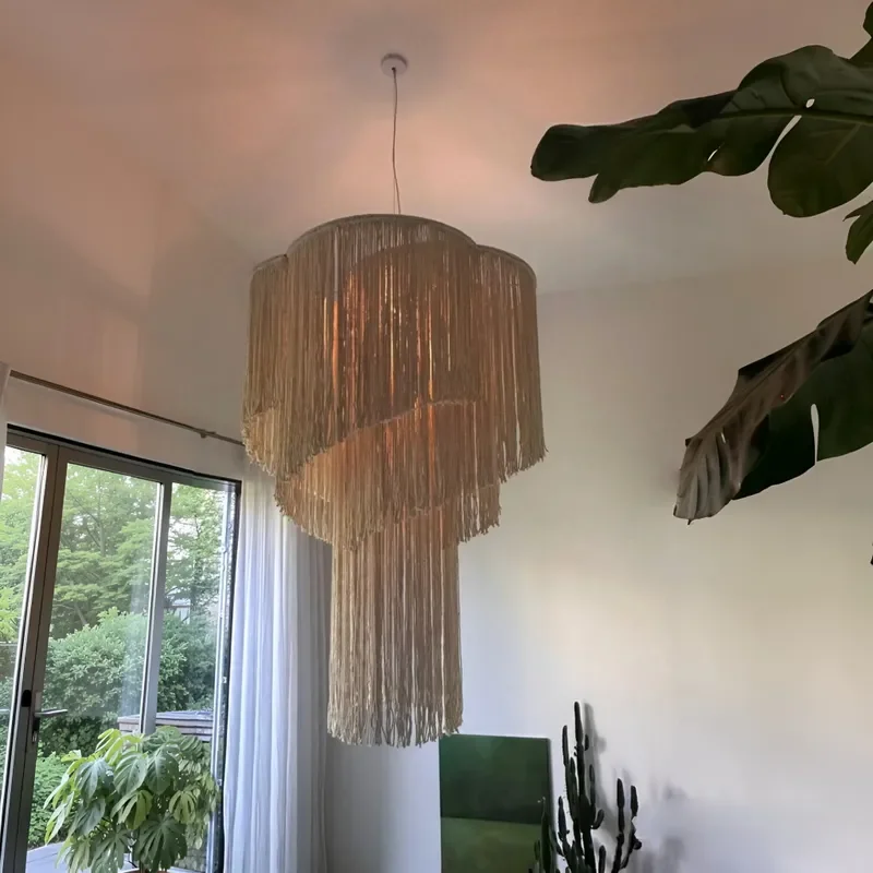 Handmade Bohemian Cotton Thread Fringe Chandelier Nordic Simple Creative Art Pendant Light for Living Room Bedroom Homestay