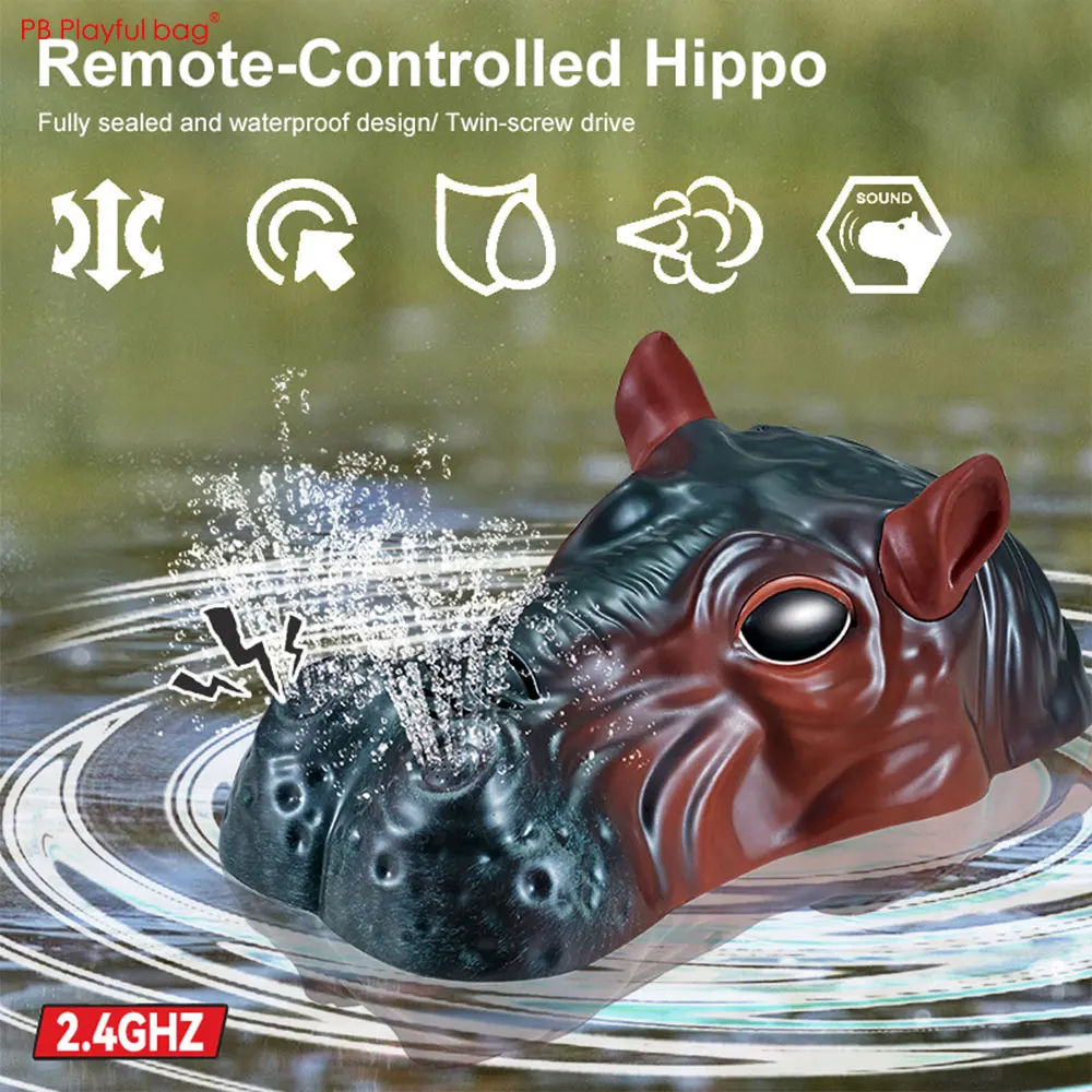 2.4ghz rc hipopótamo dupla hélice simulação hipopótamo barco spray de água controle remoto modelo animal brinquedo presentes ac208