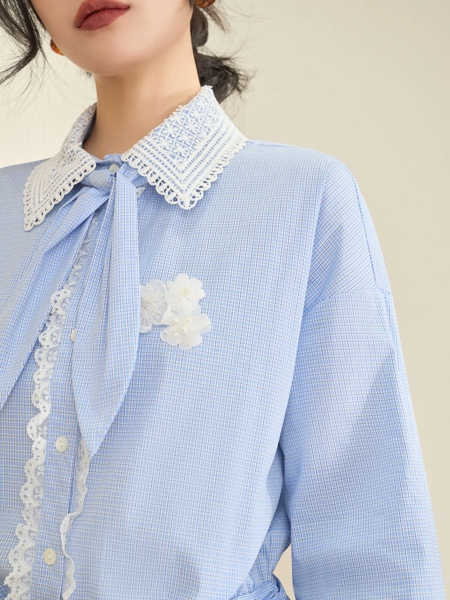 

Spring New Knot Lace Blue Small ence Women's Waist Cinching Slim irt Dr Commute Sle Long Sve Zipper