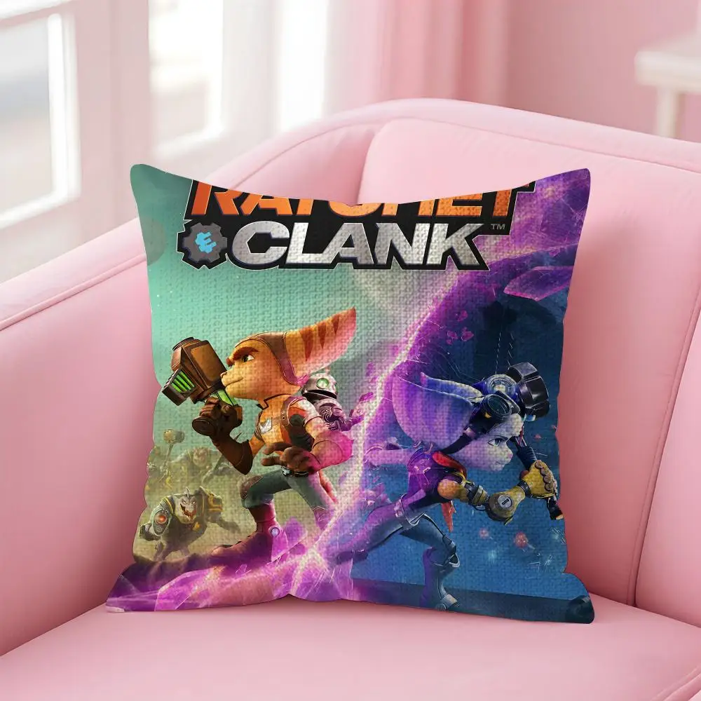 Cartoon R-Ratchet And C-Clank Cushion Cover Decorative Linen Throw Pillow Case Soft For Bed Sofa Car Home Decor