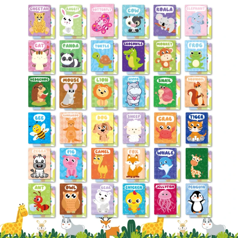 72 Sheets/box of Children's Animal Matching Cards, Learn English Words, Concentration Training, Early Education Learning Cards view 6