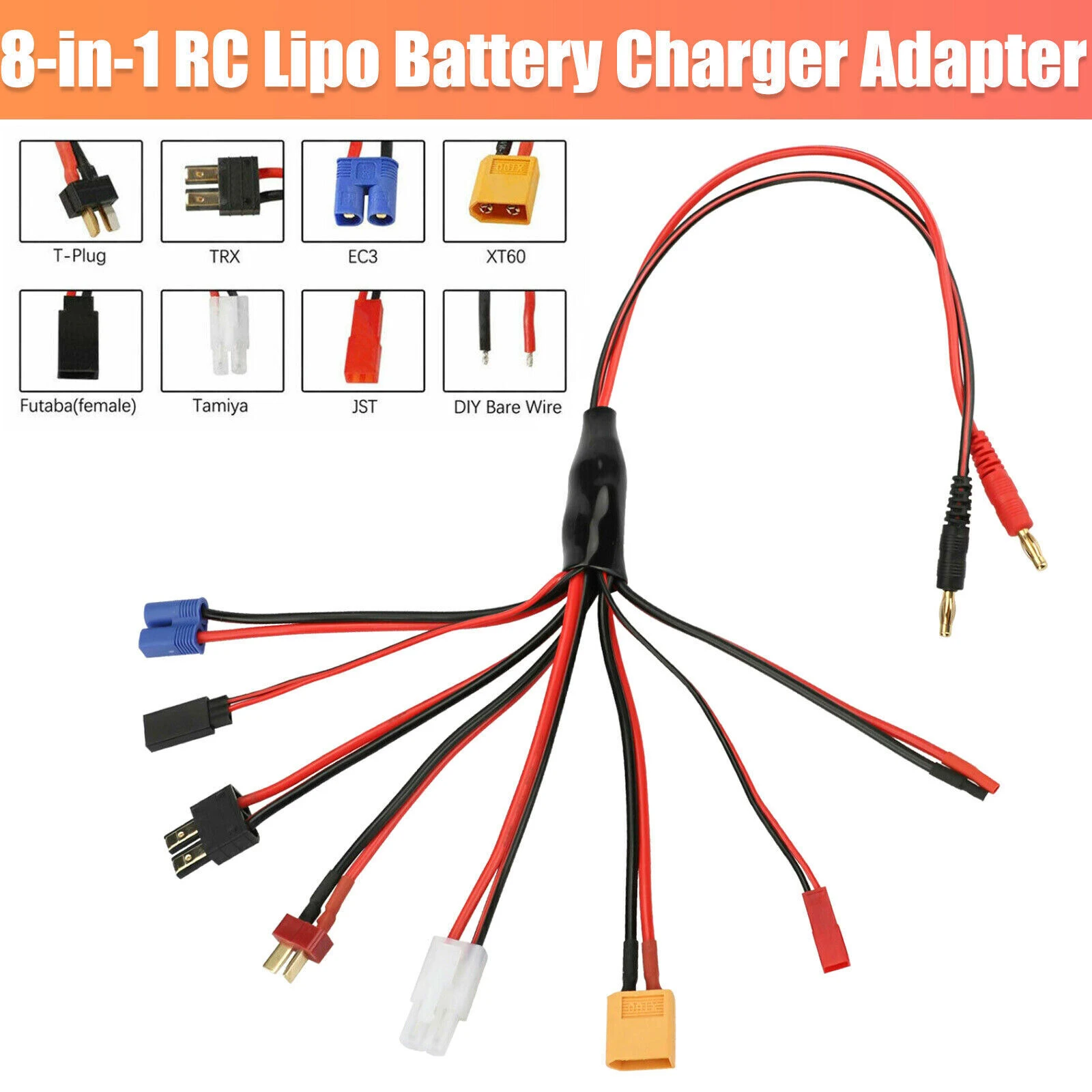 

1pcs 8-in-1 multi charger plug for aircraft model 4.0 banana connection charging DC dual branch line high temperature resistance