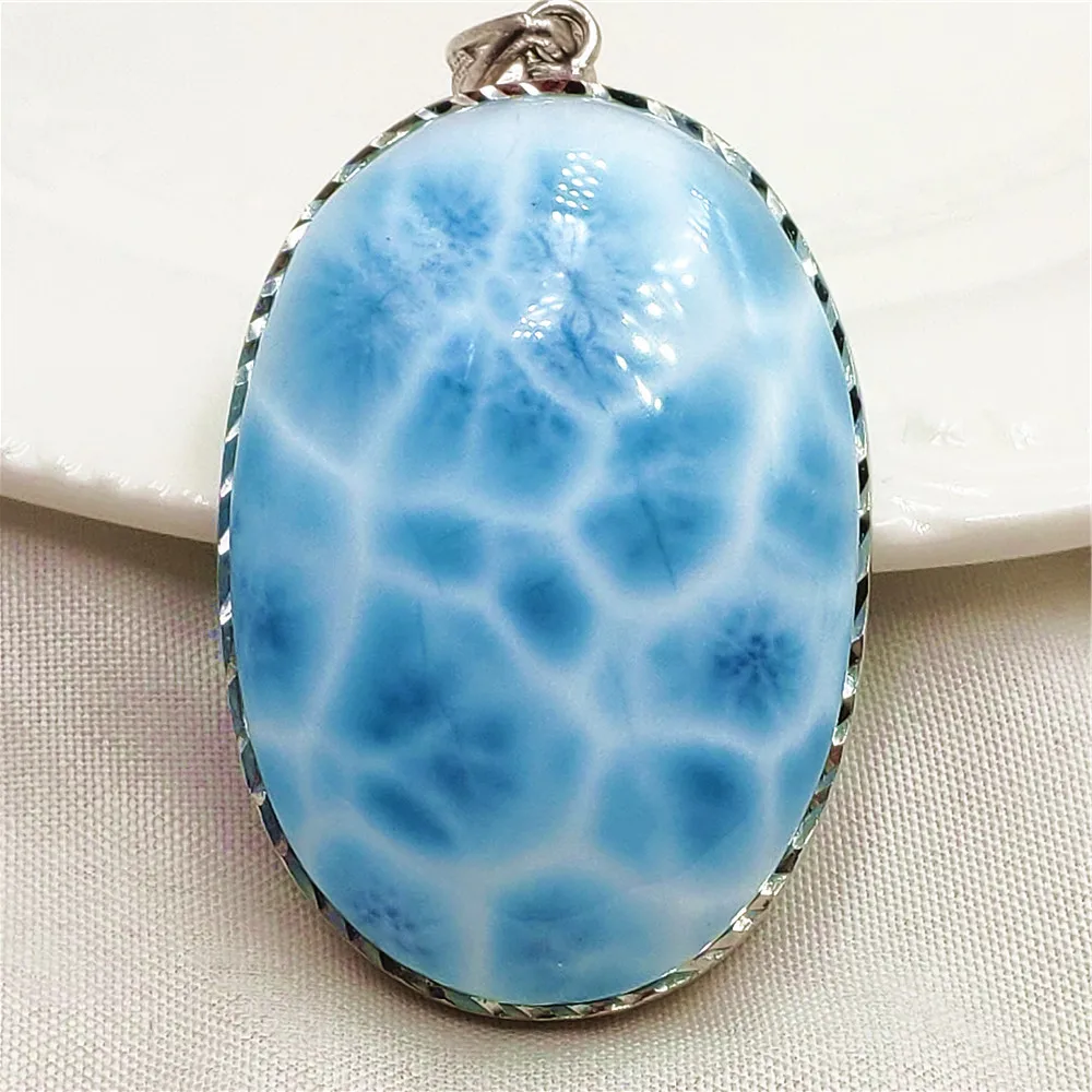 

Natural Blue Larimar Oval Big Pendant Women Men Larimar Big 37x26x11mm Oval Necklace Fashion Jewelry Gemstone AAAAAA