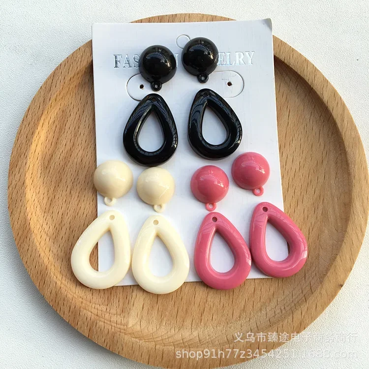 5pcs Japanese series solid color water drop shape hollow ring hollow frame resin accessories diy handmade earrings