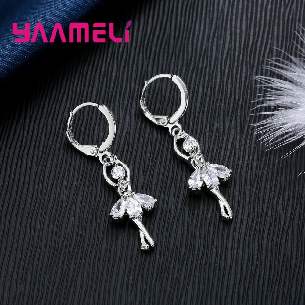 솔리드 SYAAMELI 보석 선물 세트 귀여운 발레 댄서 디자인 목걸이 후프 루프 귀걸이 여성 파티