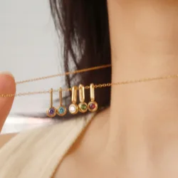 Delicate Colored Zircon Pendant Necklace Golden Stainless Steel Temperament Stylish Jewelry 18K PVD Plated Waterproof