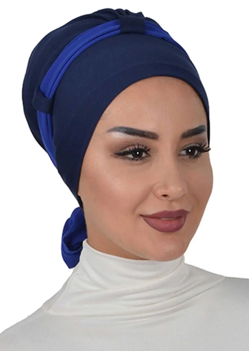 Chiffon com cinto penteado osso azul marinho