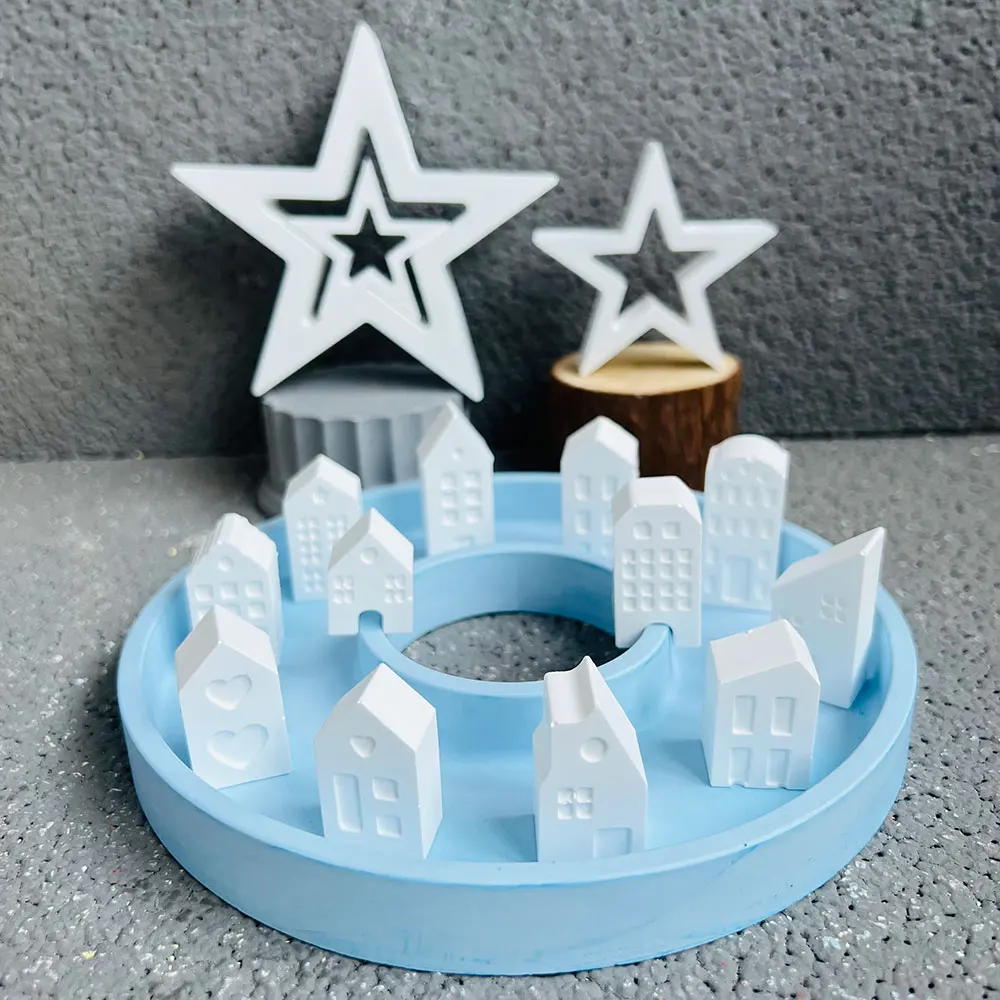 Cute Castle House Aroma Plaster Mold Mini Building House Home Resin Ornaments Star Cement Candle Silicone Nordic Style