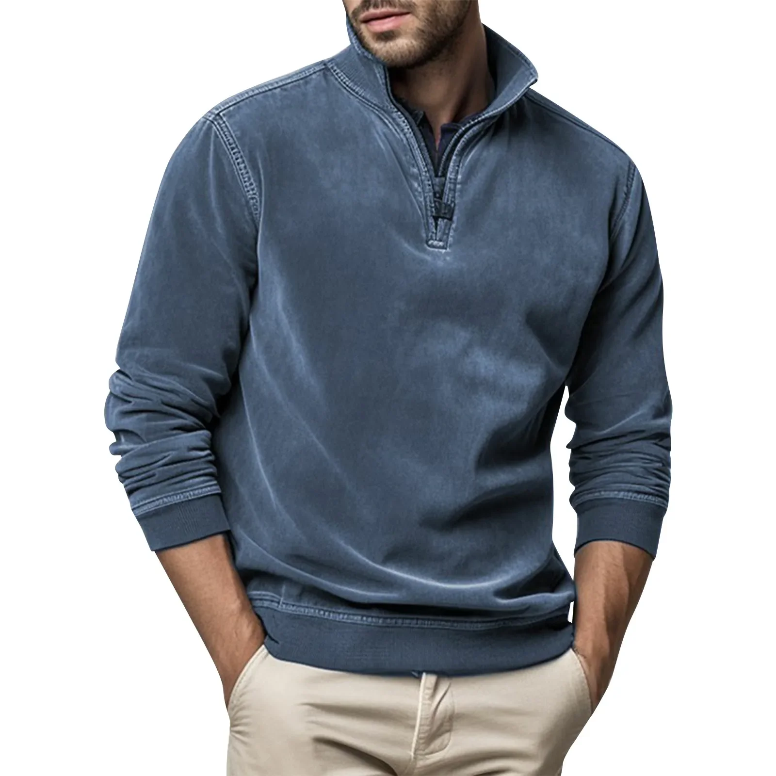 

LIBIELIY Autumn Winter Men Stand Collar Sweatshirt Casual Pullover Tops Fashion Half Zipper Long Sleeve Hoodie Pullover Sweatshi
