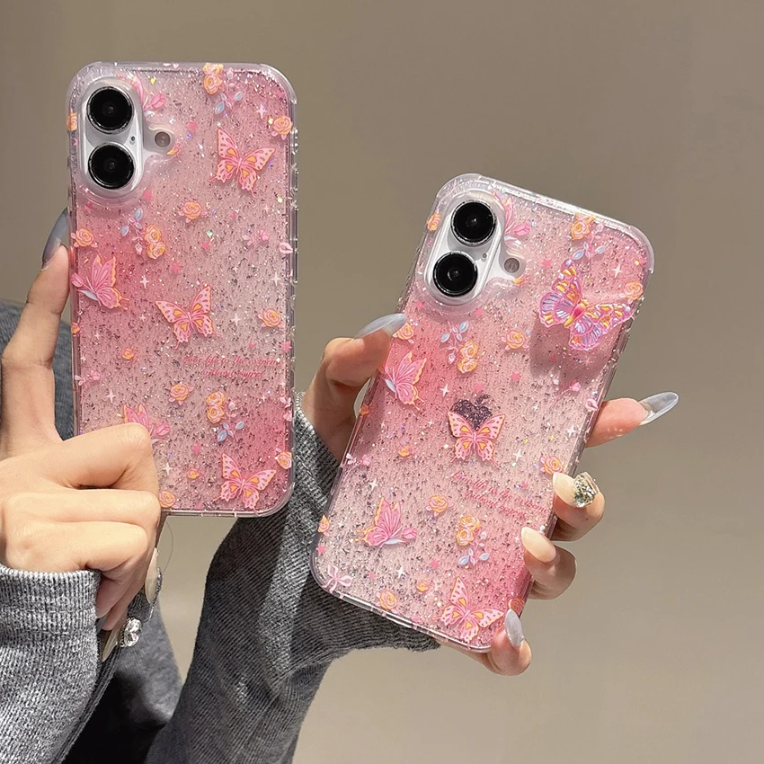 

Stereo Butterfly Phone Case For Iphone 17 16 15 14 13 Pro Max 16Pro Glitter Phone Case Luxury 15Pro Cover 17Pro Exquisite Shell
