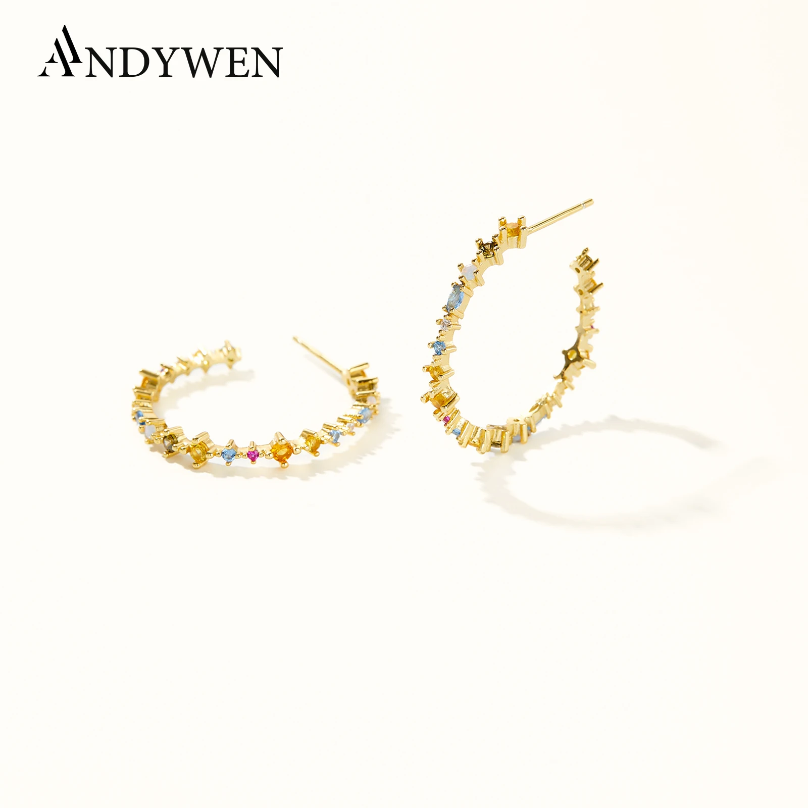 

ANDYWEN 100% 925 Sterling Silver 26mm Hoops Circle CZ Zircon Round Earring Piercing Pendiente Ohrringe New 2024 Fine Jewelry