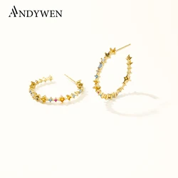 ANDYWEN 100% 925 Sterling Silver 26mm Hoops Circle CZ Zircon Round Earring Piercing Pendiente Ohrringe New 2024 Fine Jewelry