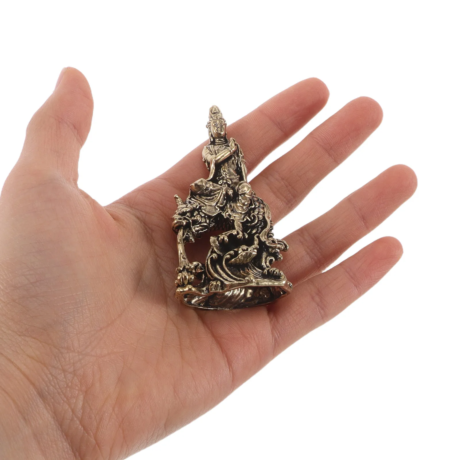 

Classic Metal Kwan Yin Buddha Statue Vintage Style Fengshui Ornament for Study Room Shelf Car Interior Peaceful Ambiance