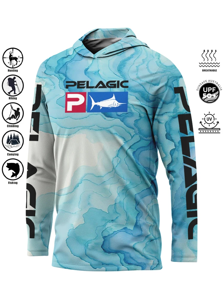 Pelagic Fishing Shirt Hooded Large Size Uv Protection Man Outdoor Camouflage Moisture Wicking Jersey Pelagic Fishing Apparel Top