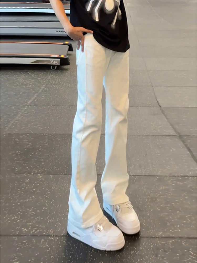 

Pure White Slim Fit Straight Leg Jeans Men's Summer Thin American High Street Vibe Elastic Micro Flared Pants Casual Jeans