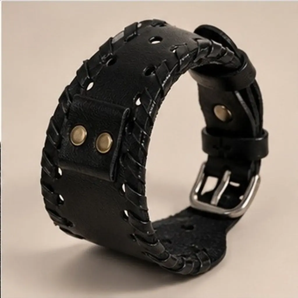 Cowhide Strap Replacement Band Wide Bracelet Wristband Smooth Comfortable Adjustable for Daily Work Party Travel Use
