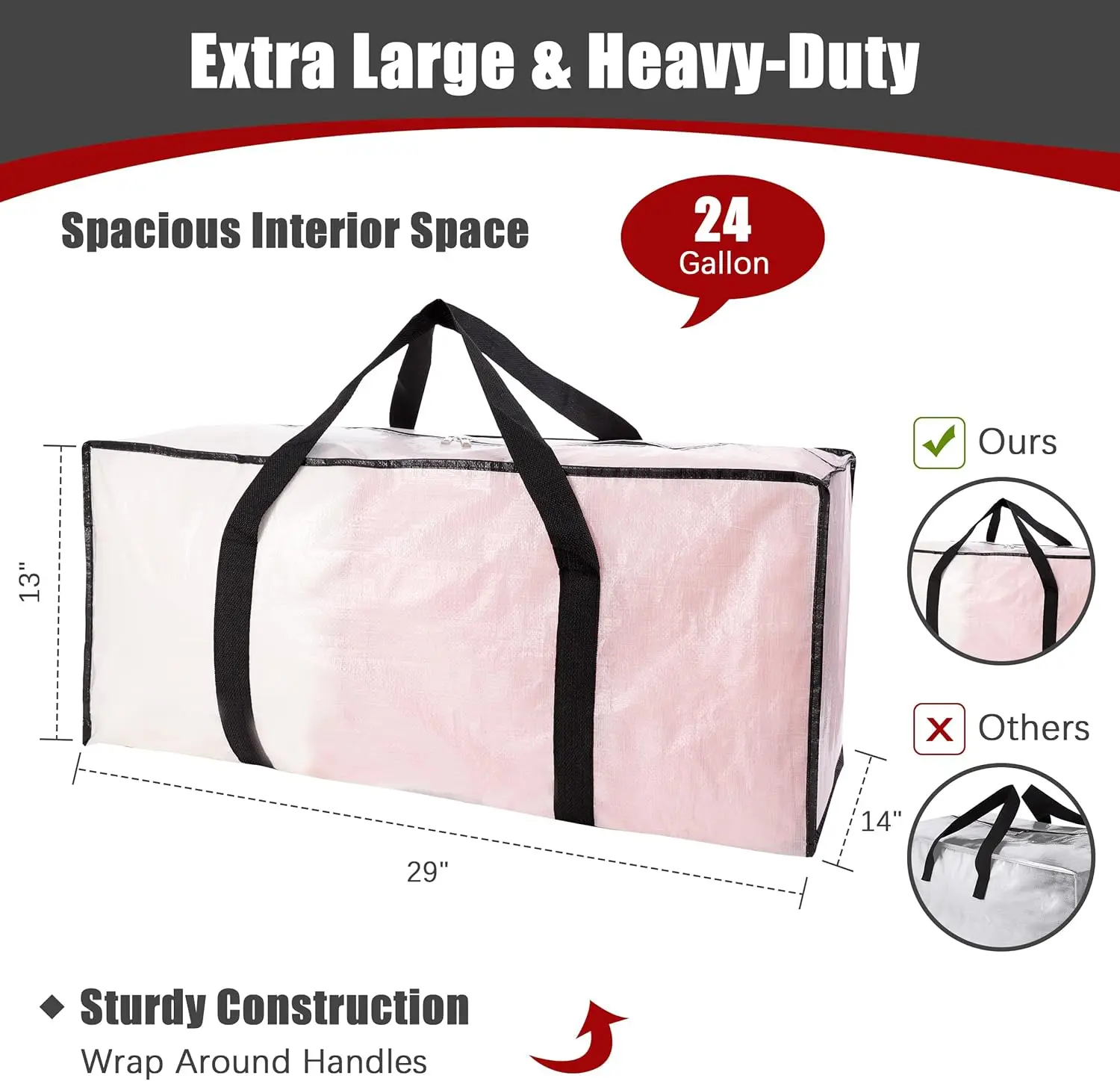 Extra Large Moving Bags with Zippers & Carrying Handles, Heavy-Duty Storage Tote for Space Saving Moving Storage, Fold Flat, Alt