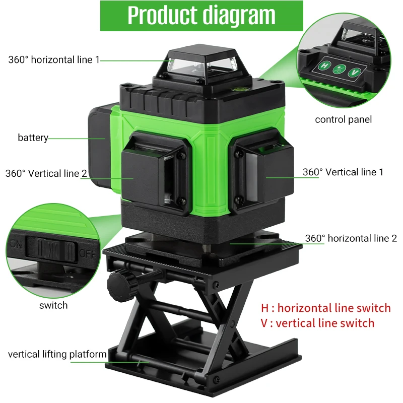 HILDA 4D 16 Lines Laser Green Beam Level Level Self-Leveling 360 Horizontal And Vertical Cross Super Powerful Green Laser Level