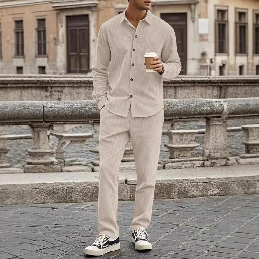 

Men's Suit Summer Two-piece Leisure Sports Men's Solid Color Long-sleeved Pants Suit Outfit Spring Autumn Wear Suit Office Wear