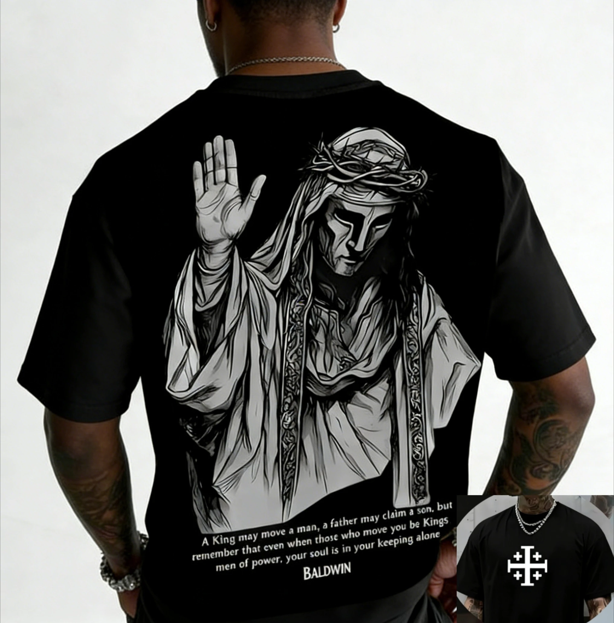Men's Cotton T-Shirt European Size Baldwin of Jerusalem _Leper King_ Crusader Round Neck Short Sleeve Print Casual Top 2026