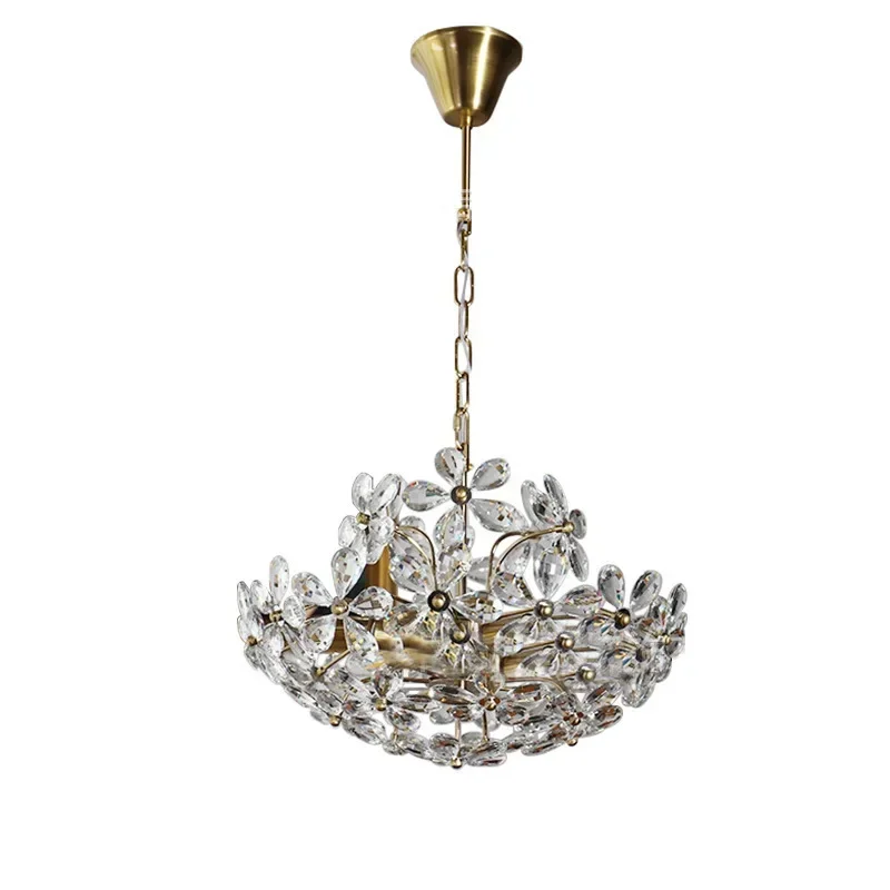 

French New Design Crystal Flower Ceiling Chandelier Retro Living Bedroom Restaurant Lamp Luxury Lighting LED Lustre Decoration