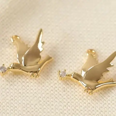 

2PCS Zircon Peace Dove Bird Pendant 16.7x15mm Copper Plated with Real Gold DIY Handmade Fresh And Delicate Accessory