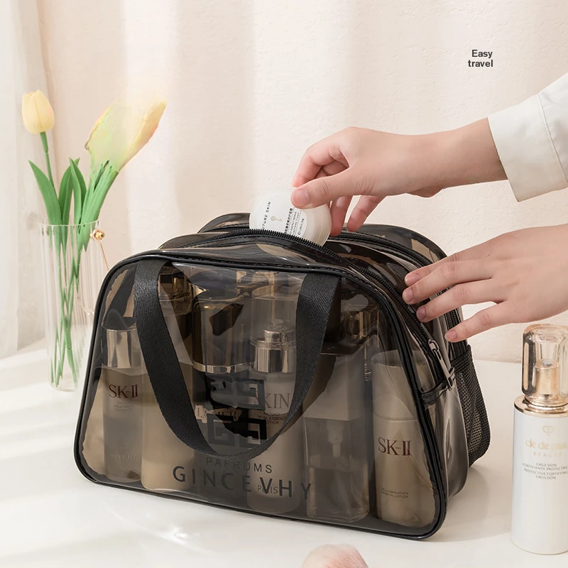 PVC Dry Wet Separation Transparent Makeup Bag 2024 New Trapezoidal Portable Travel Storage Bags Portable Toiletries Bag Hot Sale