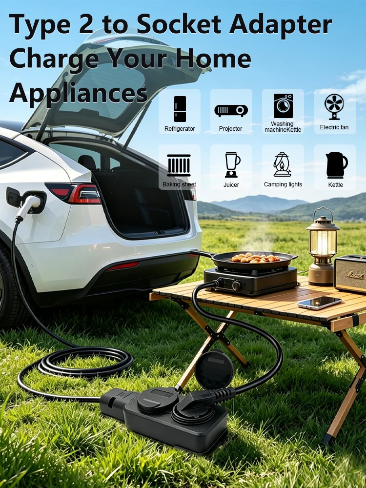 Adapter do rozładowywania EV Typu 2 V2L, kabel z pojazdu do urządzenia, gniazdo EU, kabel do rozładowywania i ładowania EV V2L, wtyczka EU. — 2