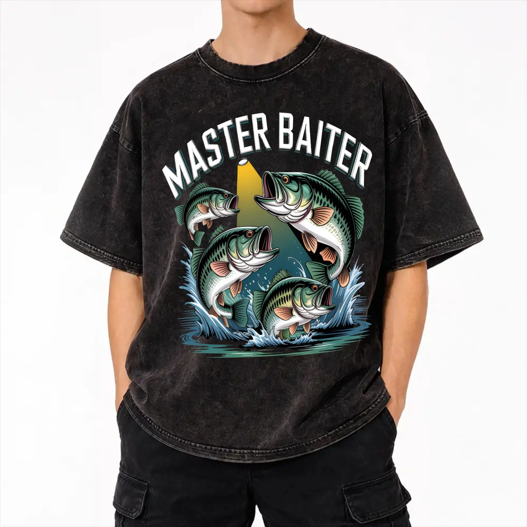 Harajuku Washed Shirts Master Baiter Funny Fishing  Merch Vintage T-Shirts Harajuku  Streetwear Short Sleeve Printed Tops Tees