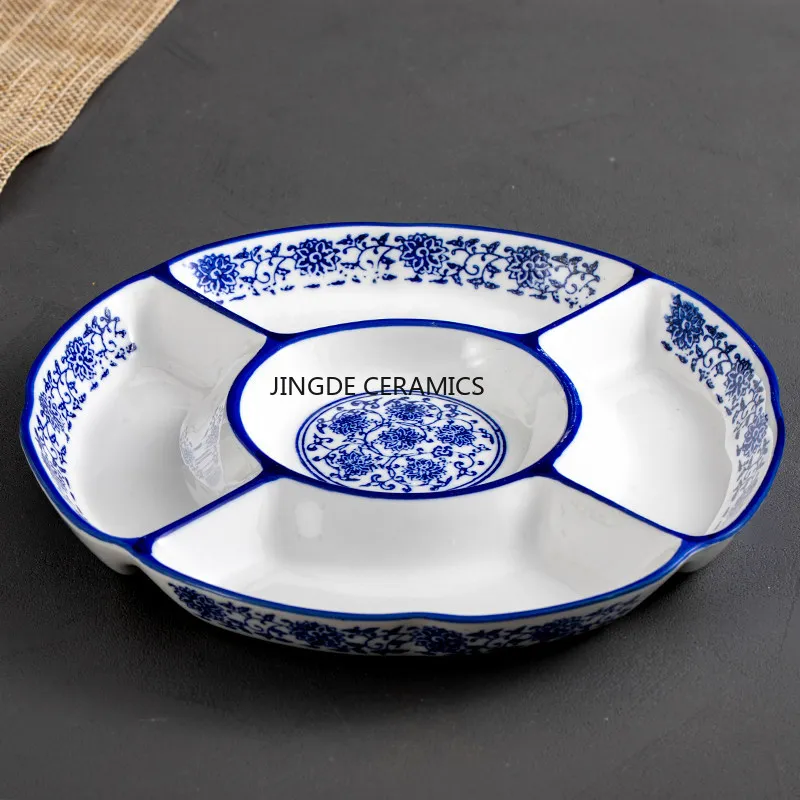 1pc Ceramic Made Dish Blue and White Porcelain Plates Chinese Ceramic Candy Dim Sum Plate Kitchen Tableware Pure White Plate