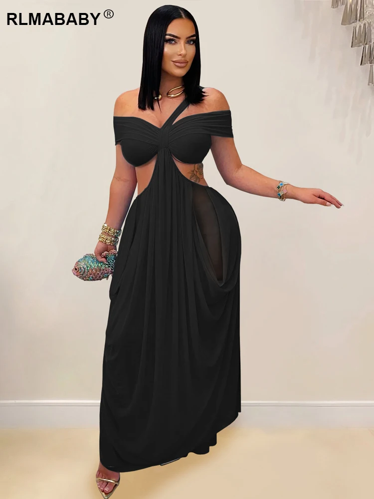 فستان ماكسي مثير بقماش شفاف بدون حمالات من RLMABABY للنساء بدون ظهر مع ثنيات مكشكشة للحفلات والنوادي فستان طويل ضيق #6