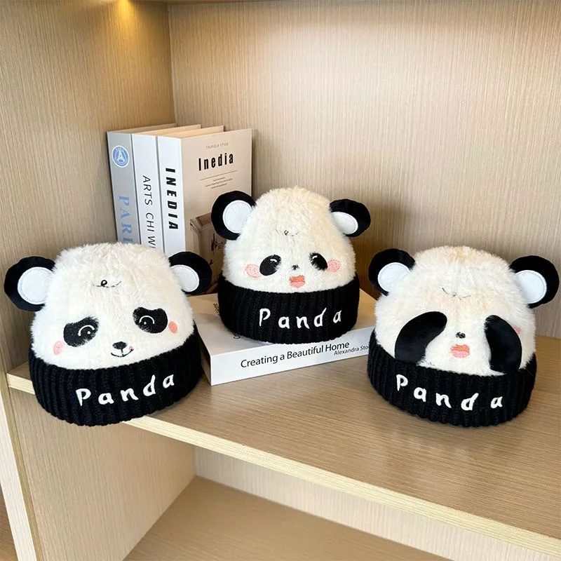 New children's panda hat baby yangqi plush knitted hat high quality cute super cute woolen pullover hat