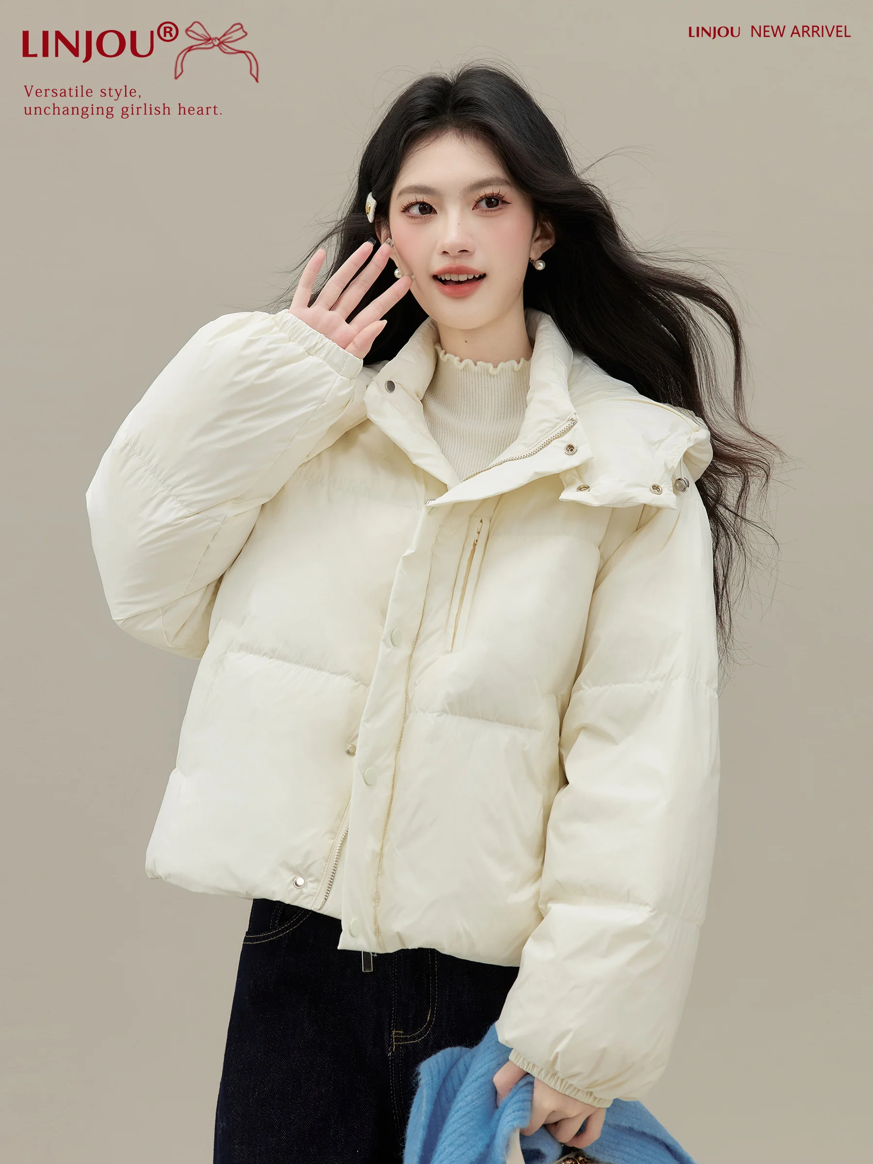 

Warm ort Puffer Jaet Women's Coat Hooded down Jaet Bread Clothes Winter New Arrival Lingjiu Soft White Mind Faion