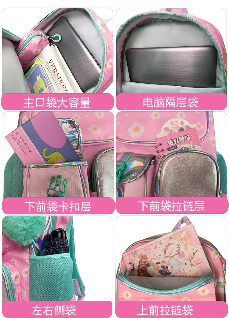 Cute Student Backpack 3pcs/set Primary Schoolbag Rabbits and Quicksand Kawaii Student Backpack Teenage Girls Handbag Rucksack