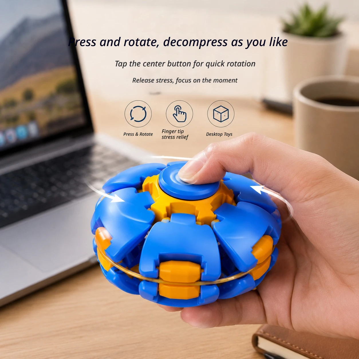 Press-to-Spin Ball Squeeze Toy New Creative Stress Relief Finger Fidgeting Toy Kid Adults Anxiety Relief Stress Sensory Toy