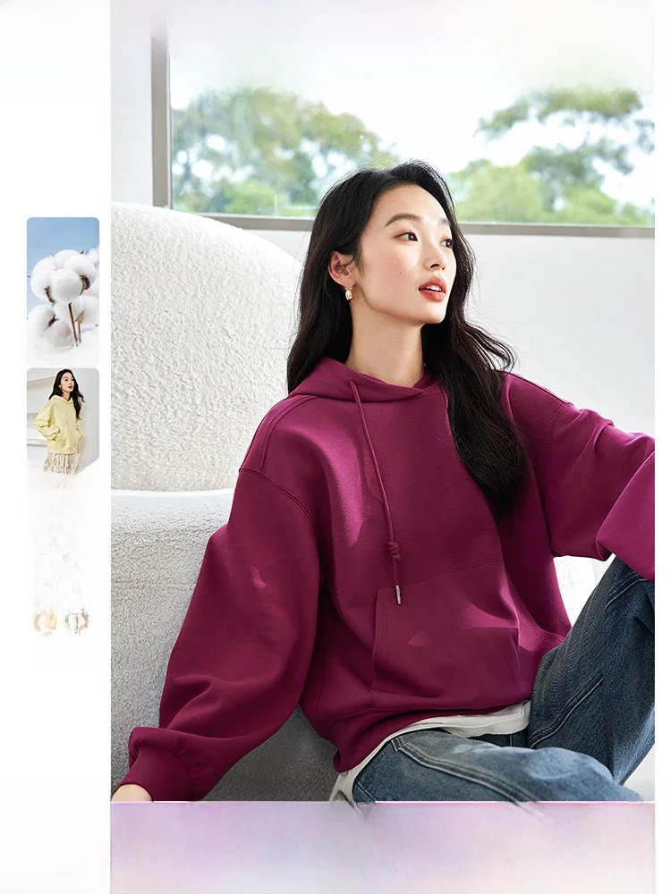 

Fashionable Loose Women's Hoodie Sweatshirt Spring 2026 New Style Slimming Overhead Hooded Crew Neck Cotton Polyester Blend