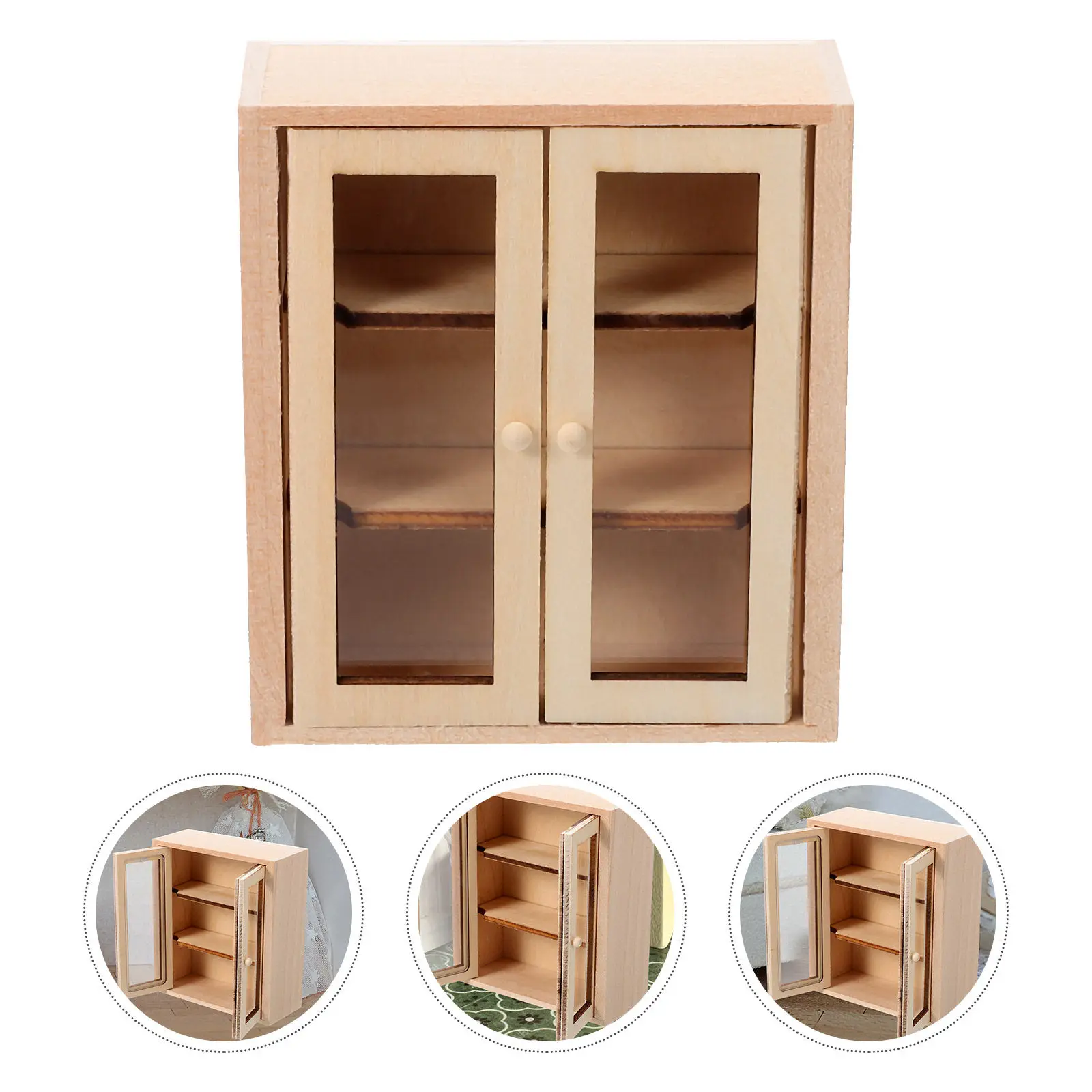 

Miniature Cabinet Wooden Mini Furniture Unpainted Chic Storage Decorative Prop for Mini House DIY Scene Accessories
