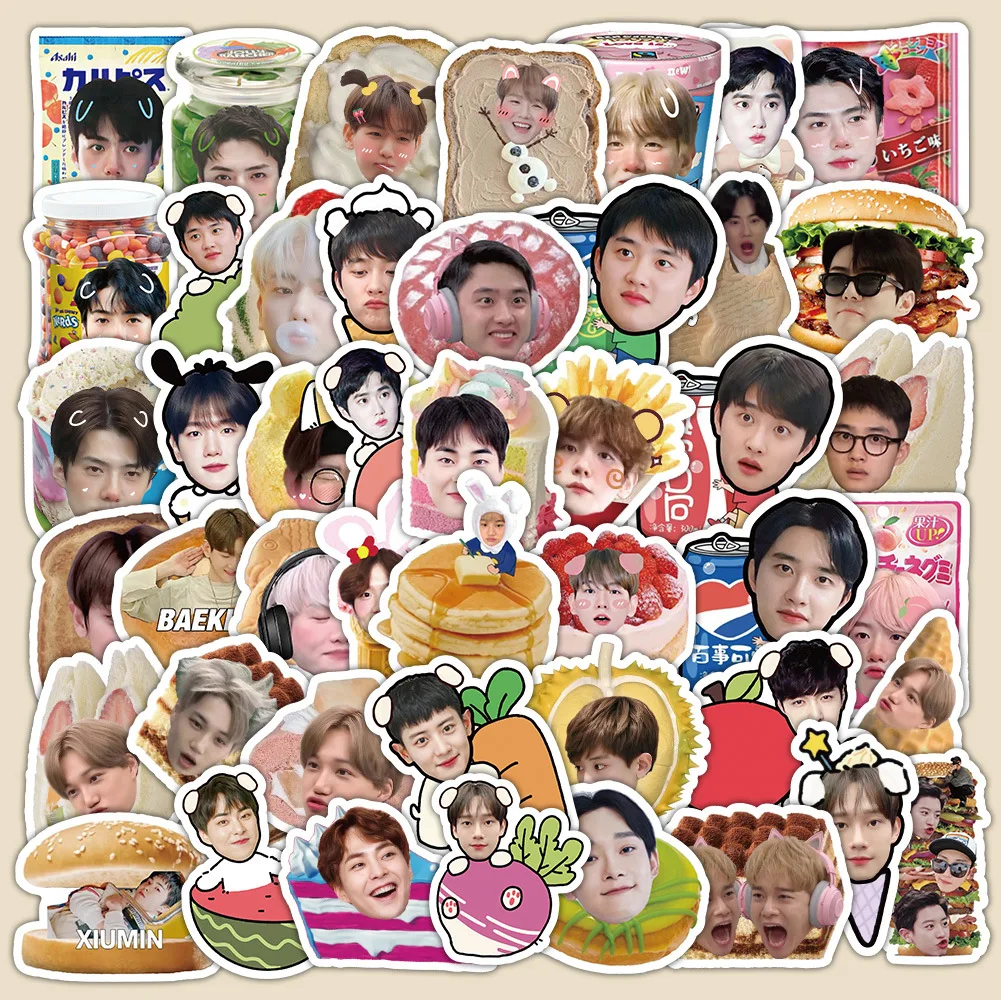 10/30/65PCS Funny Food Graffiti Sticker EXO Sticker South Korean Boy Band Cartoon Decal Fans Gift Luggage Laptop Phone Guitar