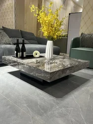 Italian light luxury Venice brown marble rock slab coffee table minimalist stainless steel square table