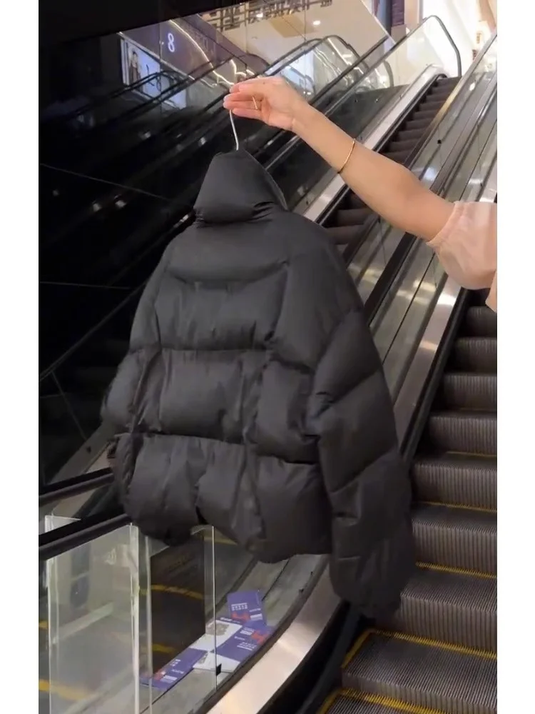 Bla col montant asymétrique fermeture éclair vers le bas Jaet femmes hiver Thiened pain Sle manteau chaud Fce Polyester Fiber