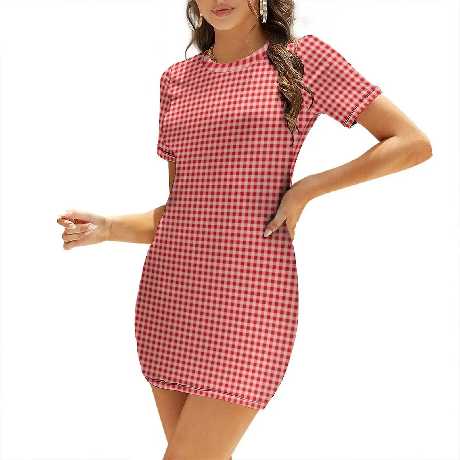 

Small White and Red Gingham | Short-Sleeved Dress Summer skirt birthday dress Female dress Woman clothes