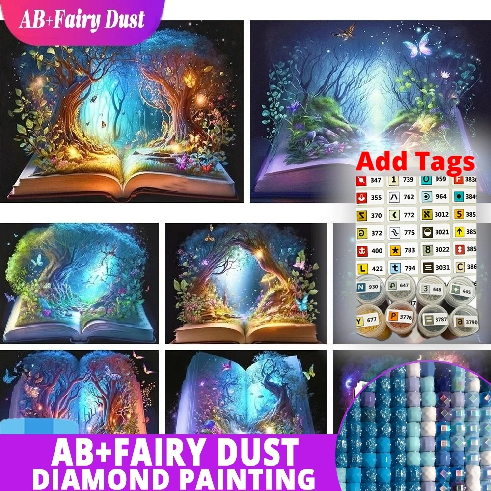 

With Symbol Sticker AB Fairy Dust Drill Diamond Painting Mosaic Magic Book Butterfly Full Square/Cross Stitch Fantasy Landscape