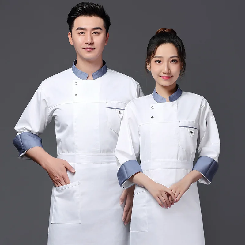 

Blue Collar Chef Uniform Work Clothes Chinese Long Sleeve Hotel Restaurant Barbecue Great Seal Logo Baker Kitchen Autumn and Win