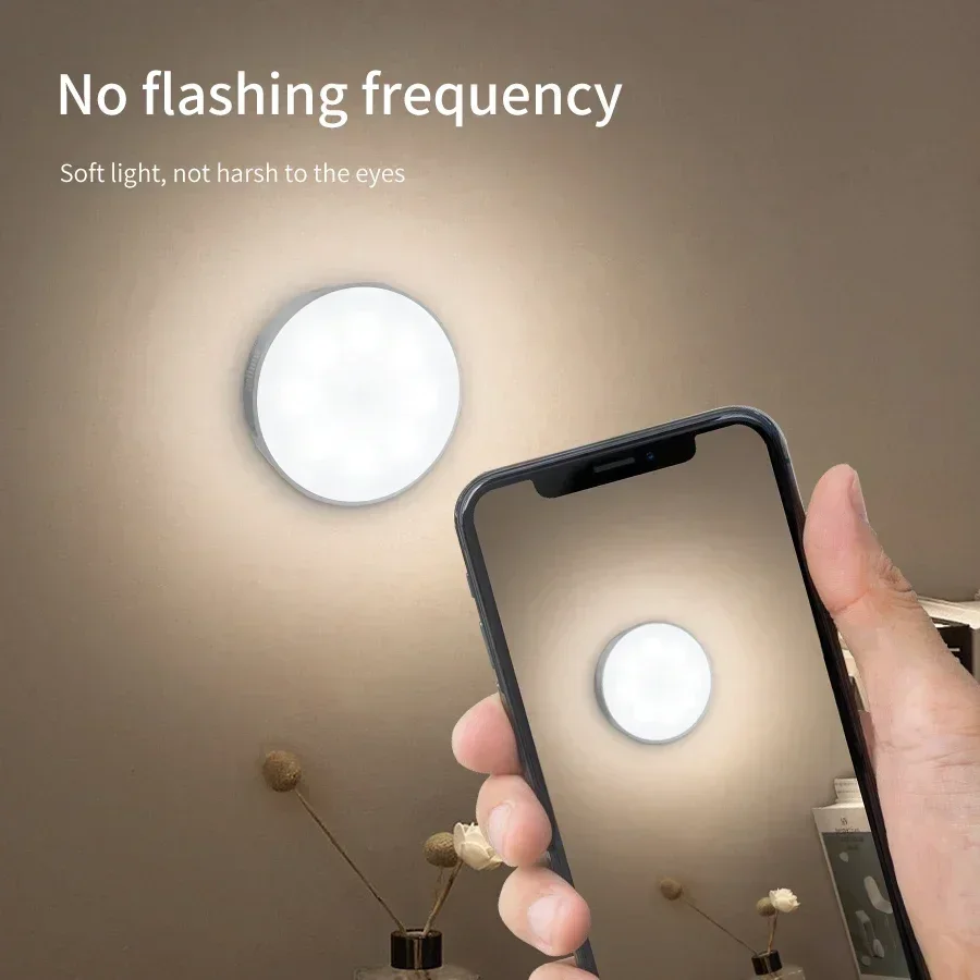 LED Motion Sensor Night Light Round RGB Cold Warm Light Magnetic Closet Light Living Room Kitchen Bedroom Night Ambient Lights