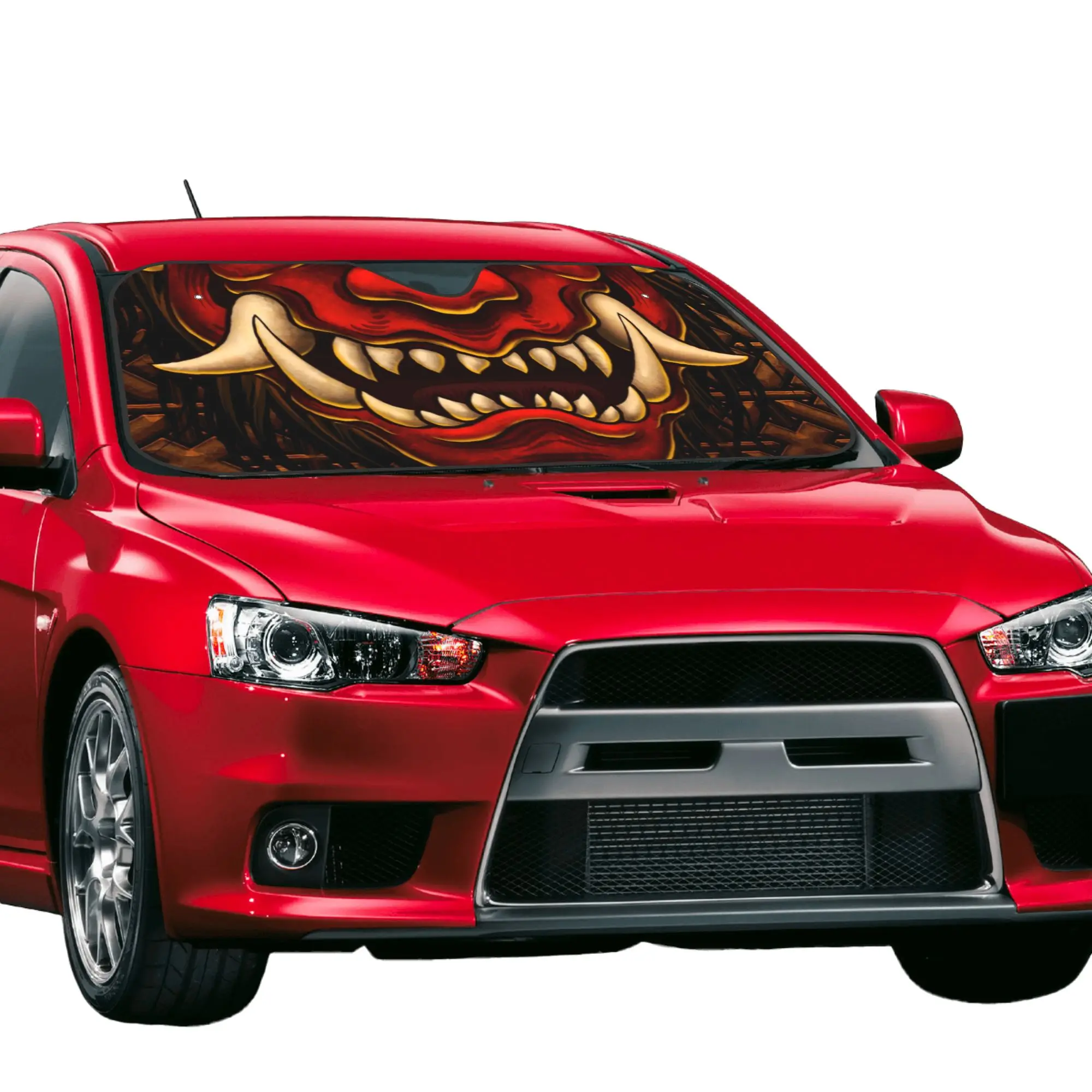 Car Front Windshield Sun Visor Heat Insulation Cover Japanese Oni Samurai UV Protection Car Sun Shade Demon Hannya Tattoo Covers