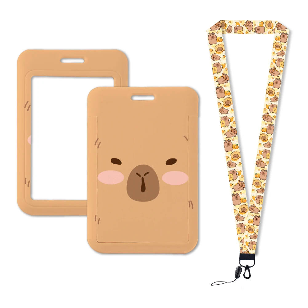 Lanyards Cute Capybara Card Neck Strap Lanyards ID Badge Holder Keychain Key Holder Hang Rope Keyrings Accessories Gifts