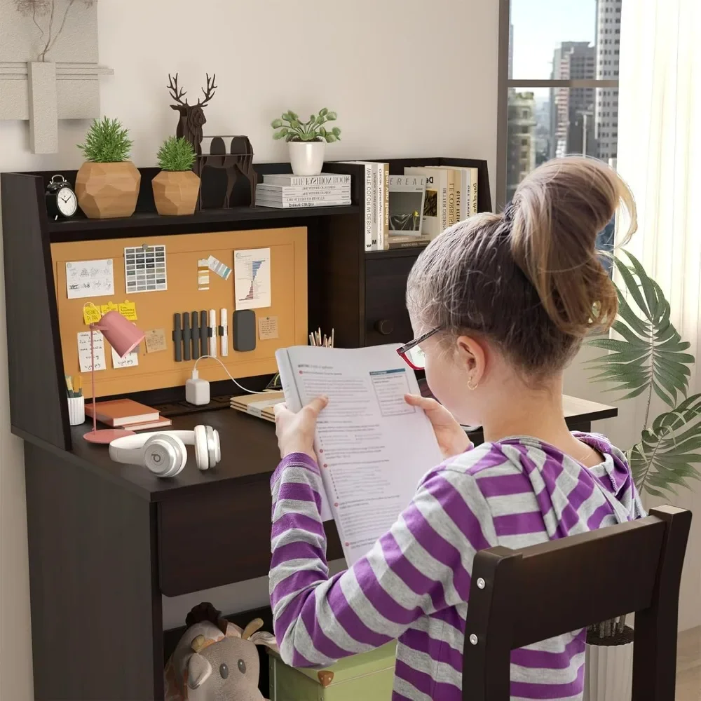 Kids Desk Set for 5–12-Year-Old, Children's Computer Desk with Drawers and Storage Shelf, Kids Study Table with Charging Station