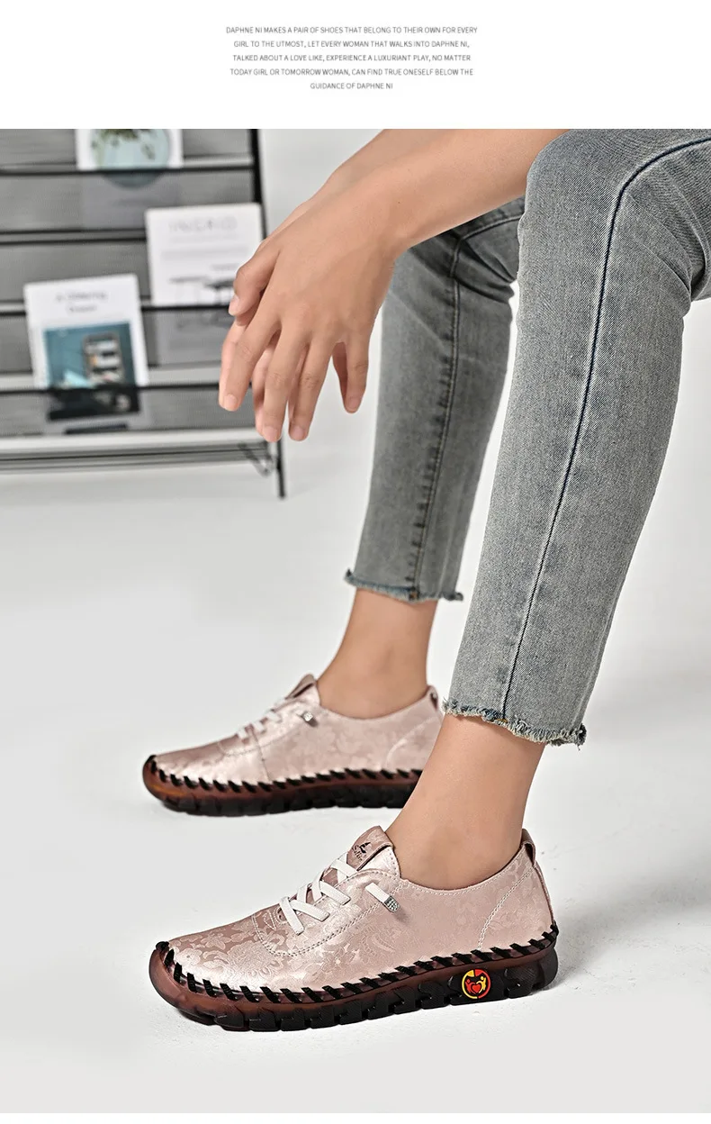 New Unique Oxford Shoes 43 44 Women's Split Leather Loafers Woman Orthopedic Moccasins Mother Designer Laced Daily Walking Flats