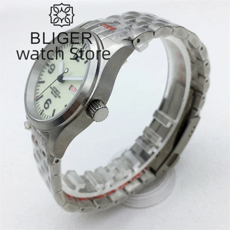 BLIGER Luxury Mechanical Men\'s Pilot Watch NH36A 36mm/39mm 316L Stainless Brushed Case Sapphire Glass Luminous Dial Waterproof
